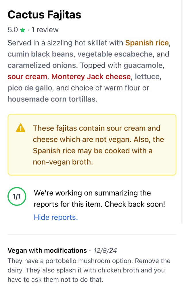 What's Vegan App Example Food